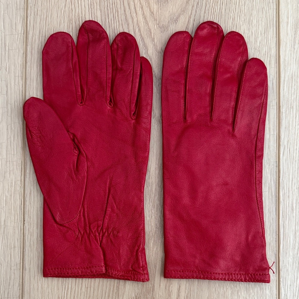 Vintage Grandoe Red Leather Gloves, Women’s Size Large, Soft Acrylic Lining